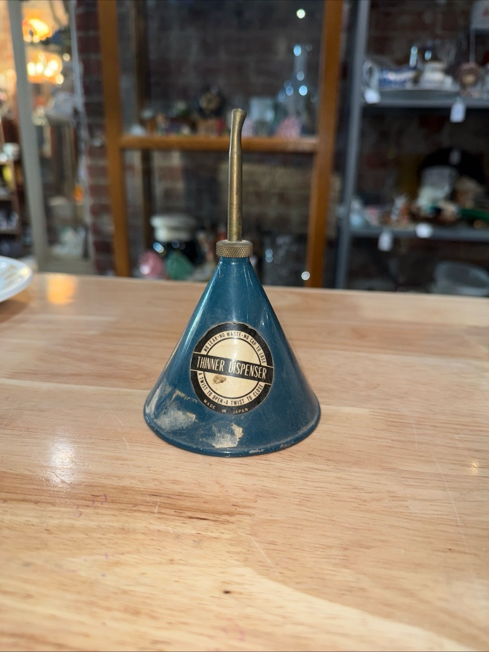 Vintage Blue Thinner Dispenser - Metal Funnel Oil Can